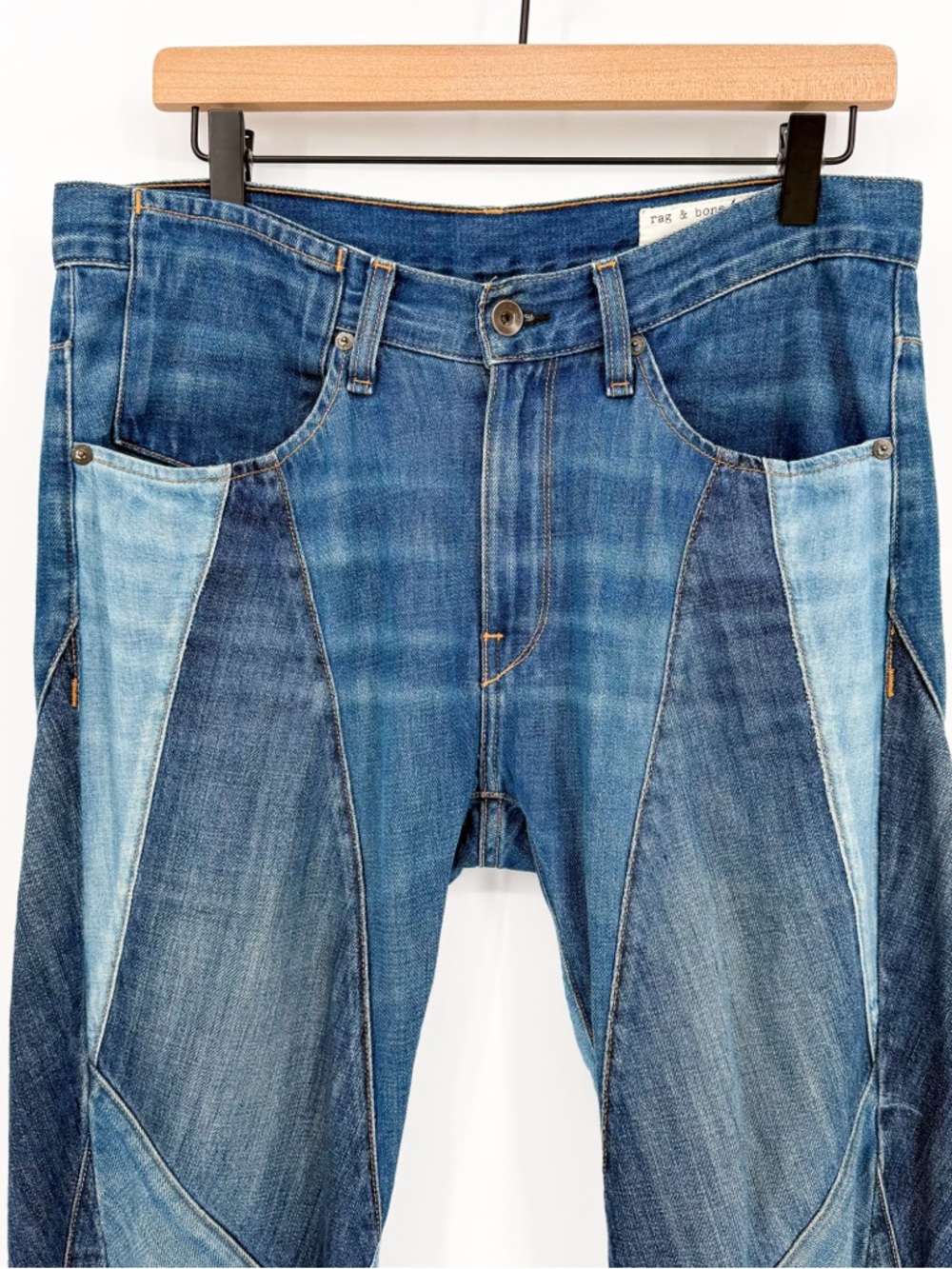 Rag & Bone Patchwork Dre Slim Boyfriend Jeans in Trentwood Jeans Size 26 - Picture 3 of 12